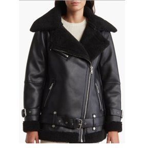 Avec Les Filles Oversized Faux Shearling lined Biker Jacket (NWOT - never worn)